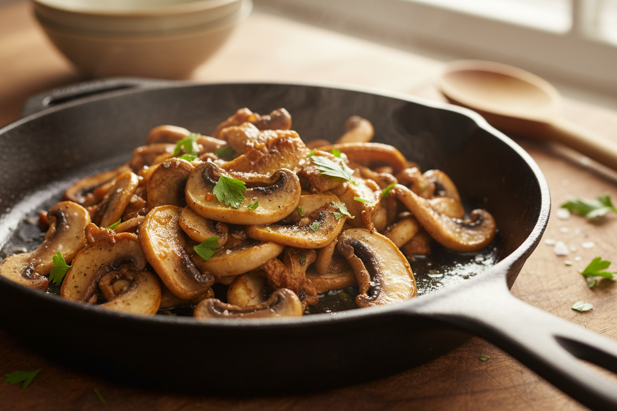 cooked sliced mushrooms
